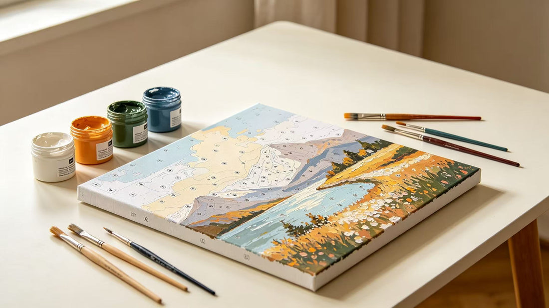 Numbered canvas and brushes arranged for beginner painting tips