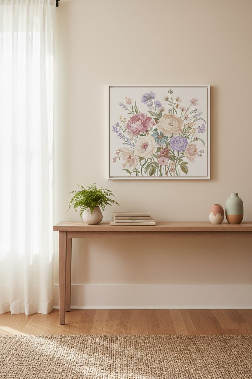 Floral paint by numbers displayed as handmade home decor