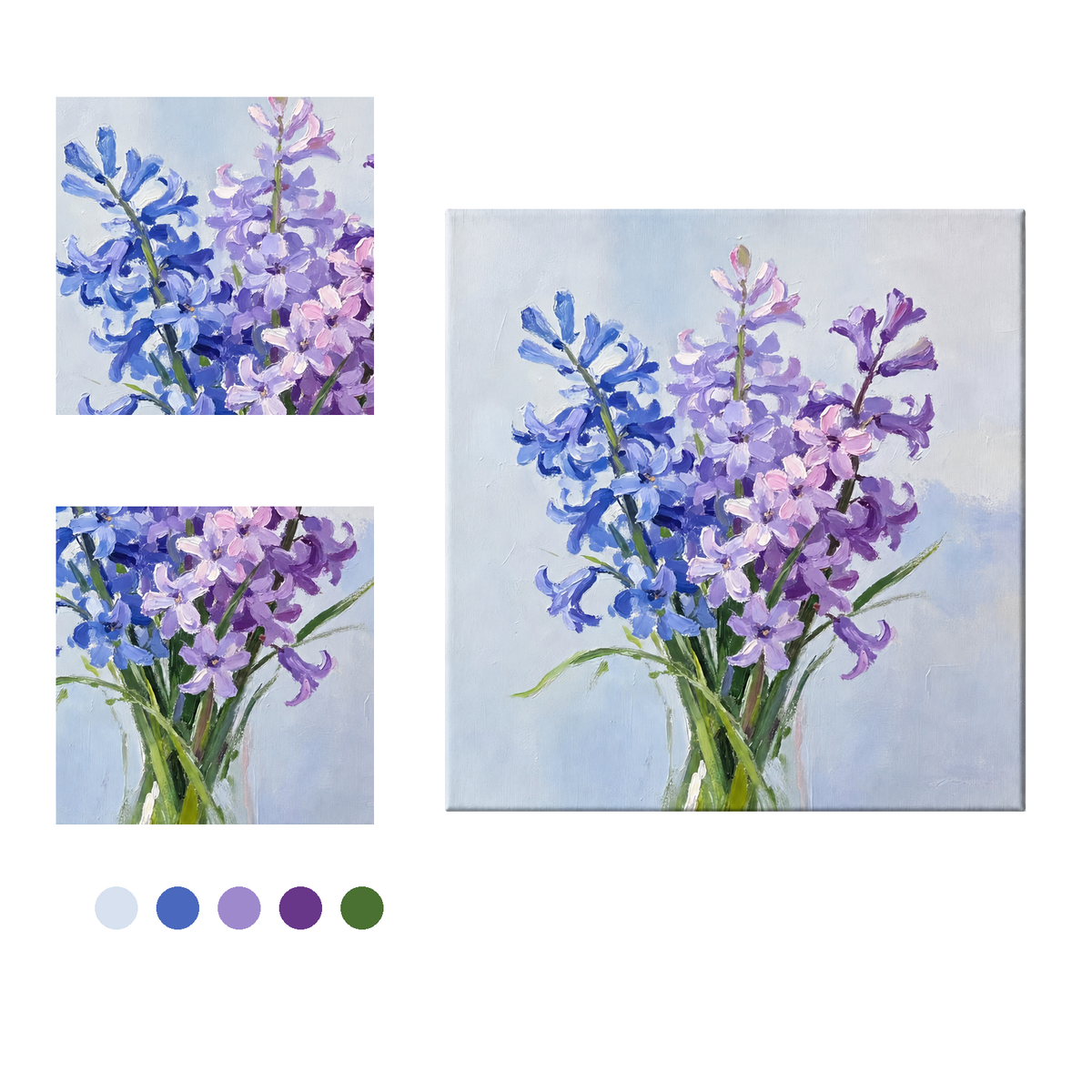 blue and purple flower bouquet paint by numbers numbered canvas detail