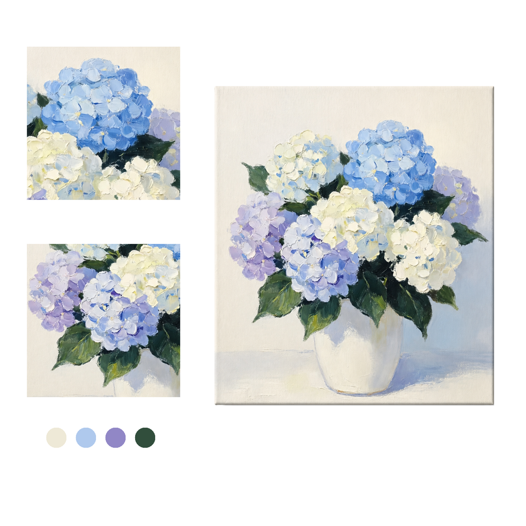 blue hydrangea vase paint by numbers numbered canvas detail
