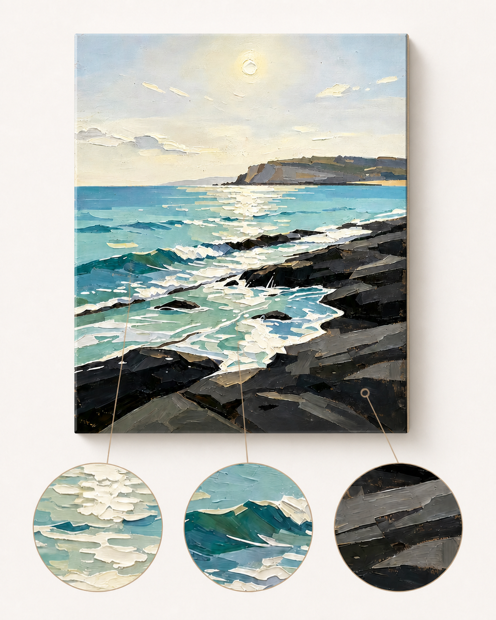 dramatic rocky coastline and ocean waves paint by numbers canvas detail