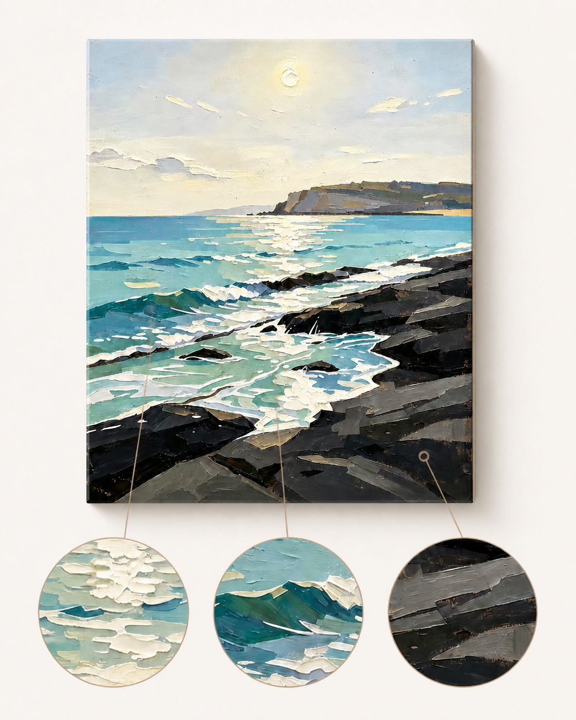 dramatic rocky coastline and ocean waves paint by numbers canvas detail