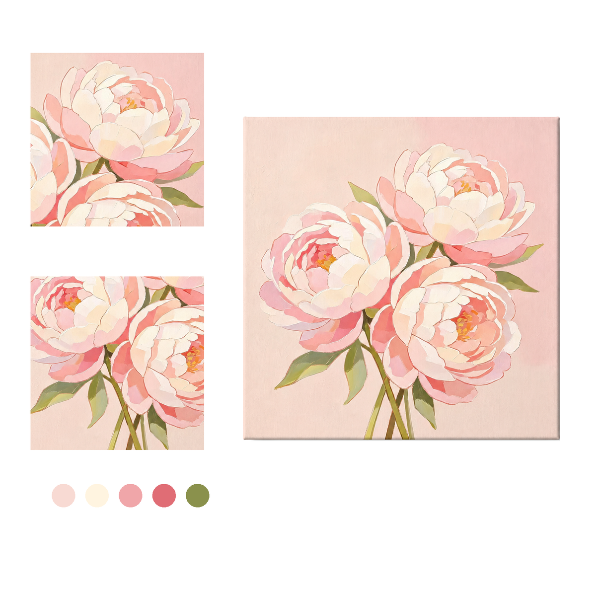pink peony floral paint by numbers numbered canvas detail