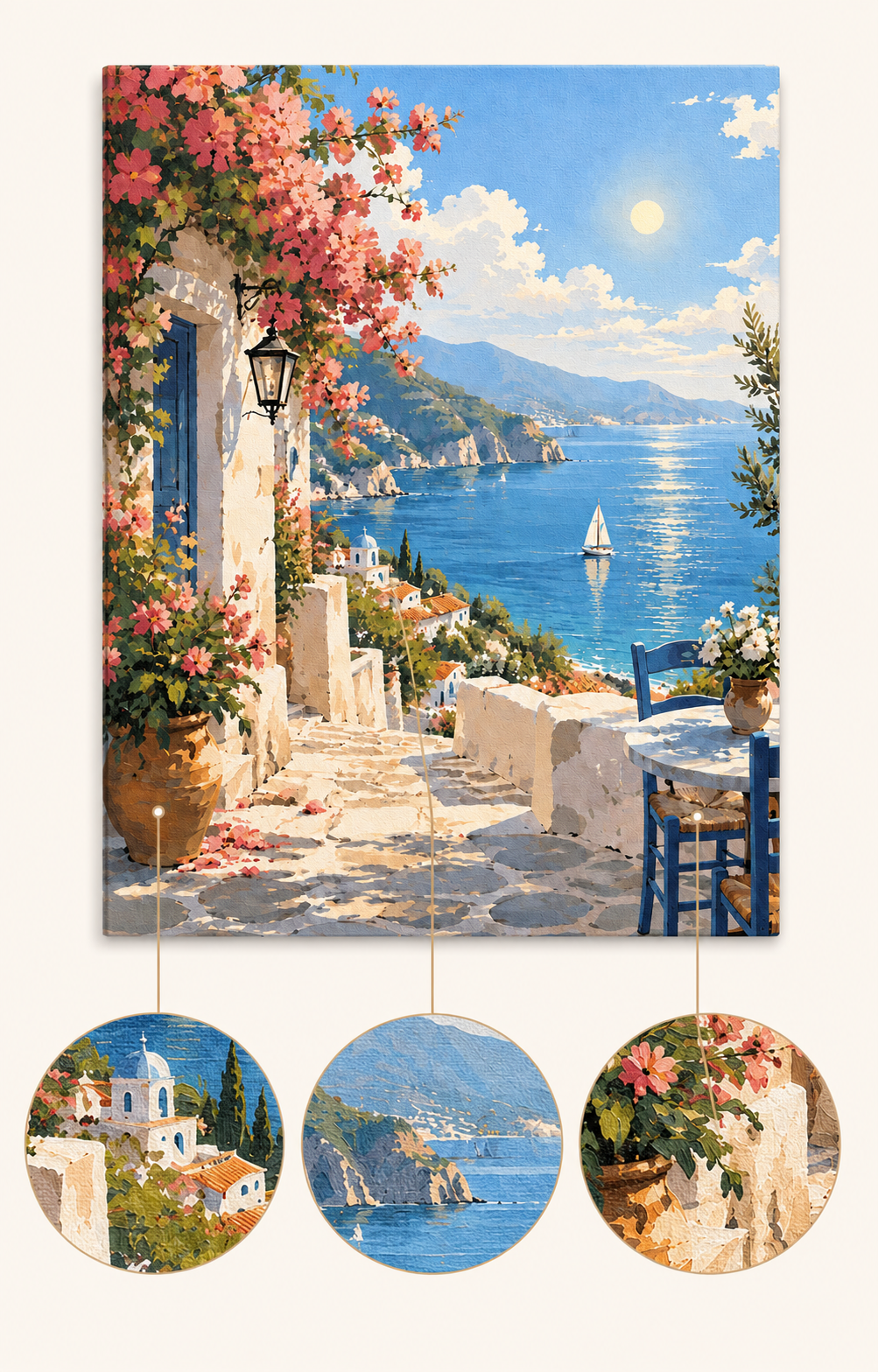 Mediterranean Flower Path Seascape finished artwork detail