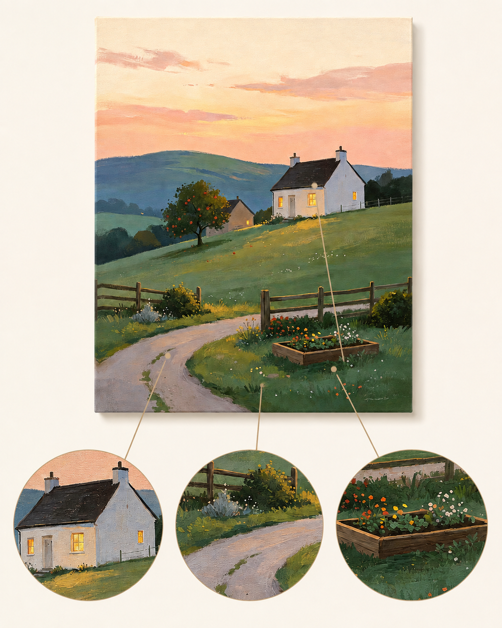Twilight Apple Tree Cottage finished artwork detail