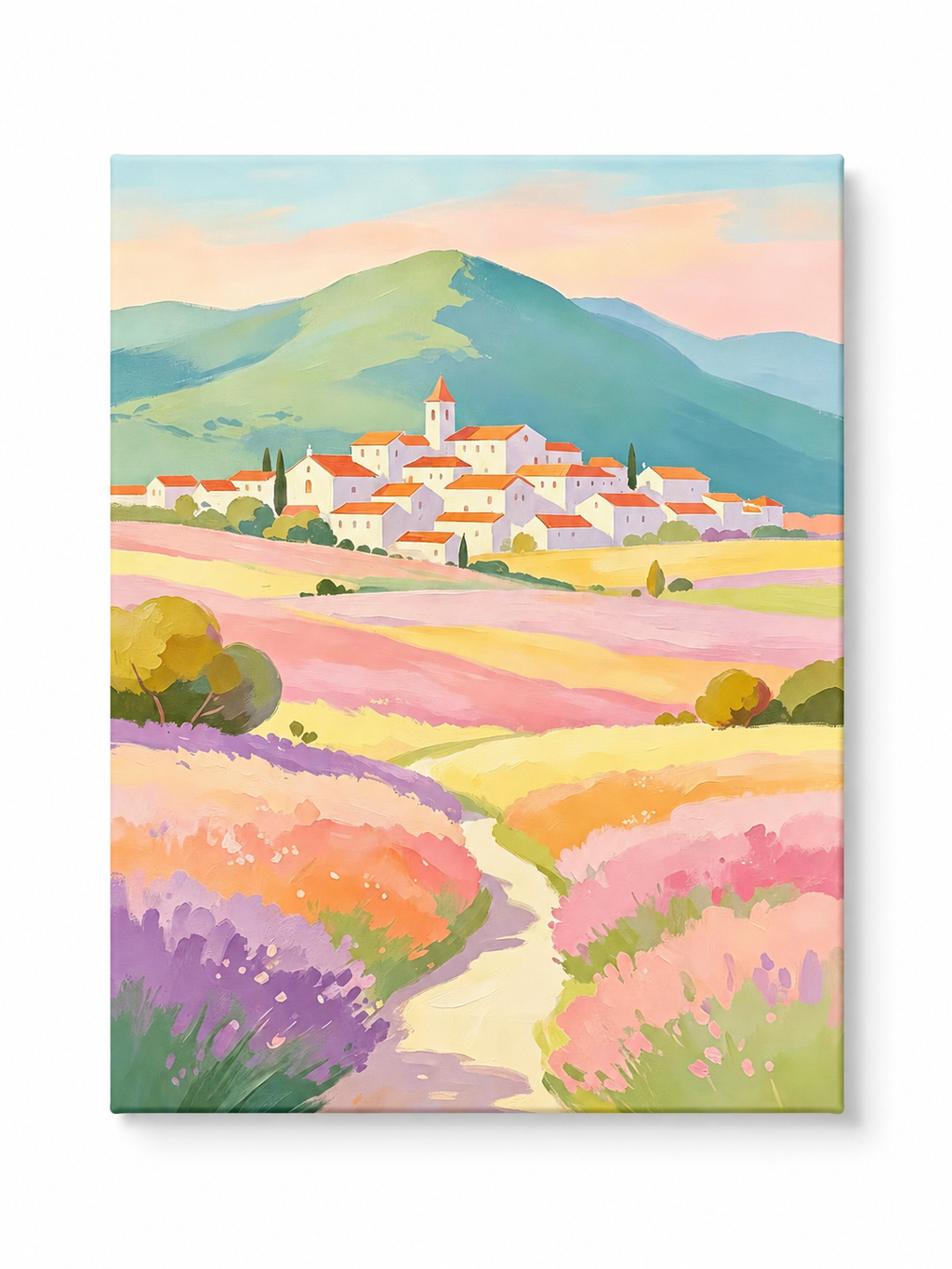 Pastel Flower Field Village paint by numbers kit for adults