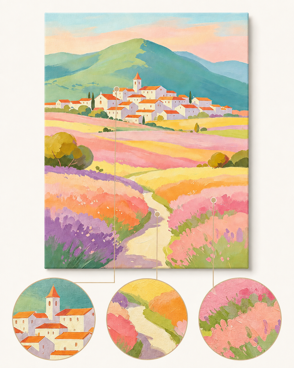 Pastel Flower Field Village finished artwork detail