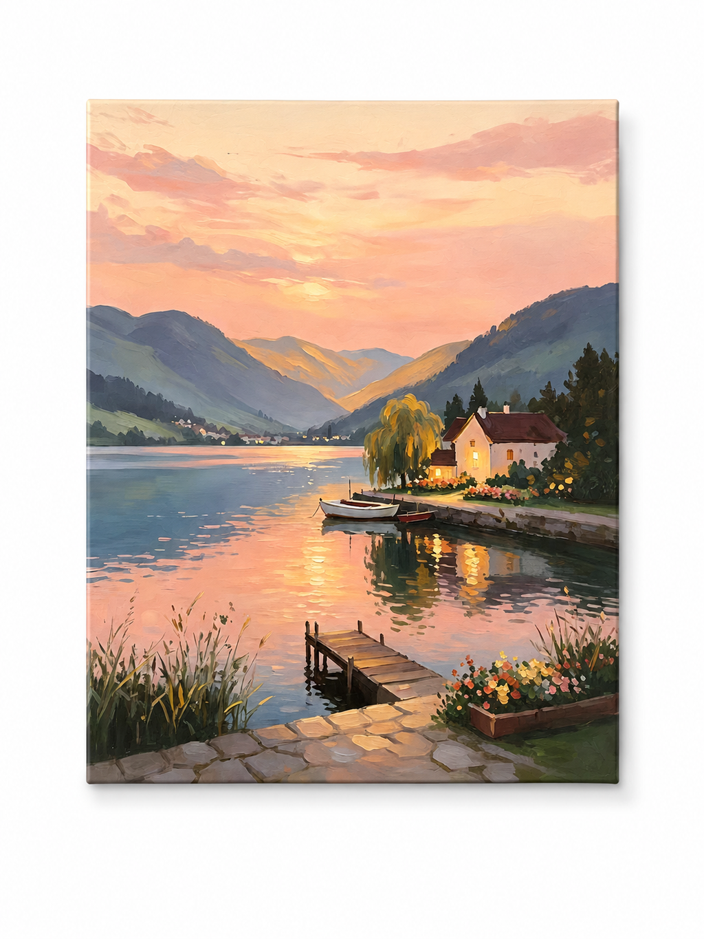 Lakeside Sunset Cottage paint by numbers kit for adults