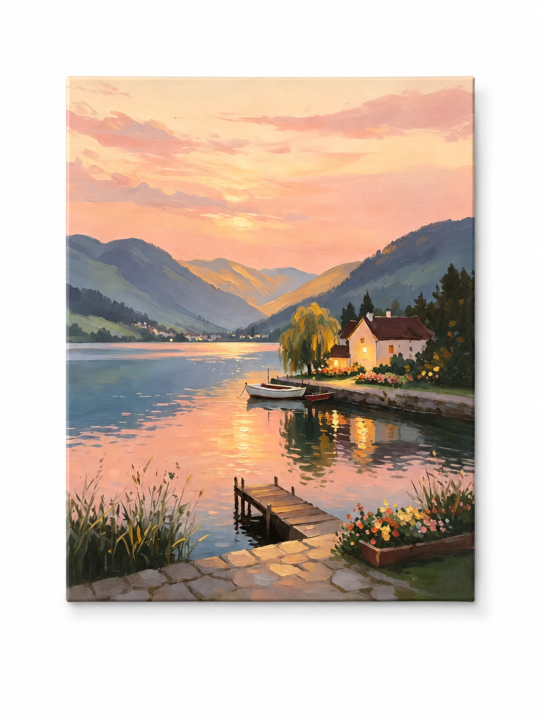 Lakeside Sunset Cottage paint by numbers kit for adults