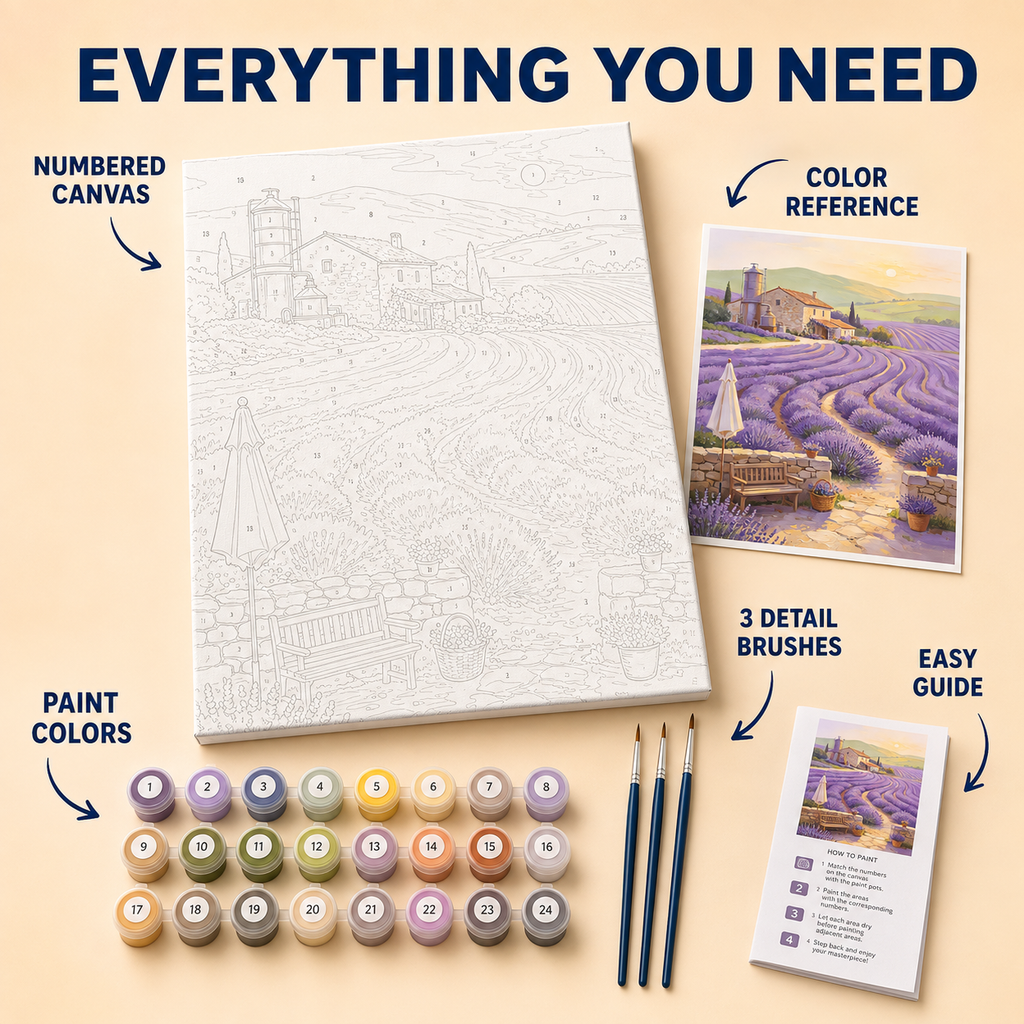 Provence Lavender Fields numbered canvas and kit details