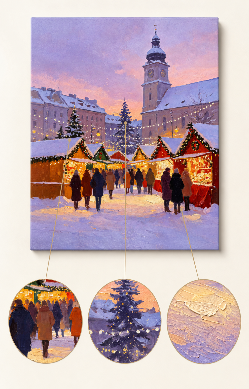 Snowy Christmas Market finished artwork detail