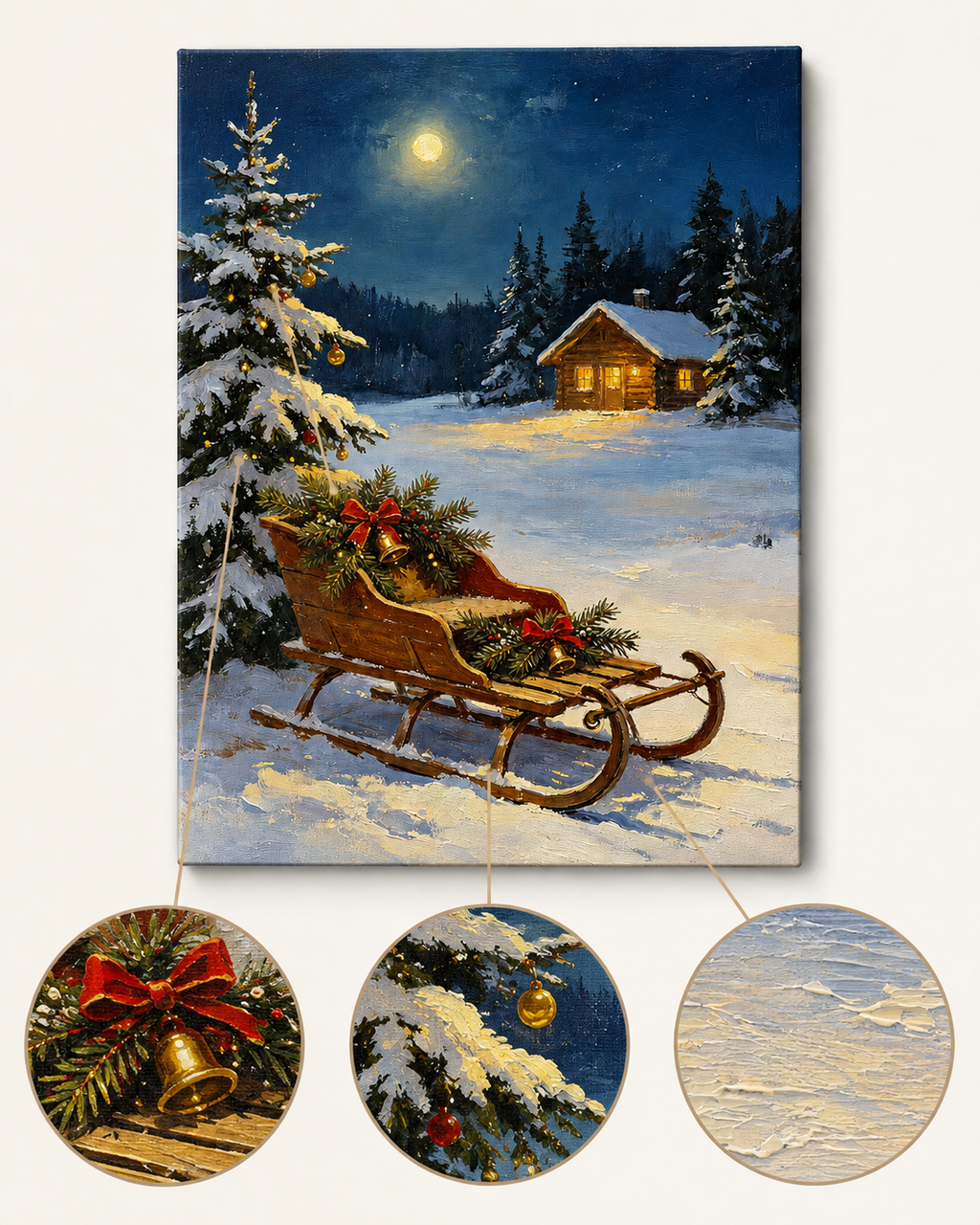 Moonlit Christmas Sleigh finished artwork detail
