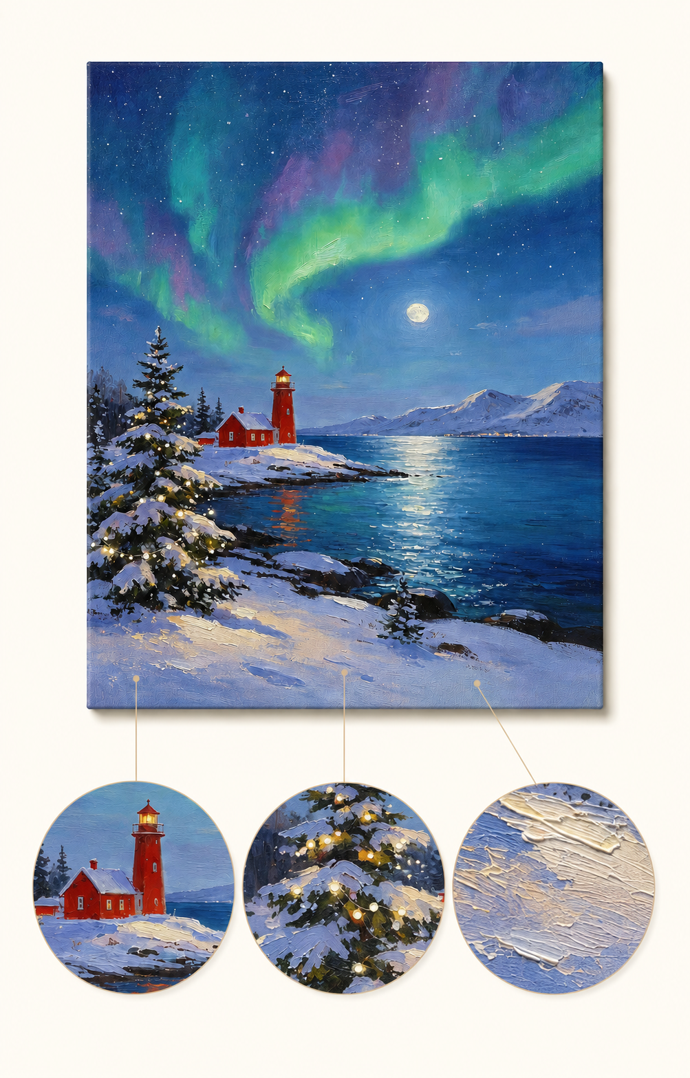 Aurora Christmas Lighthouse finished artwork detail
