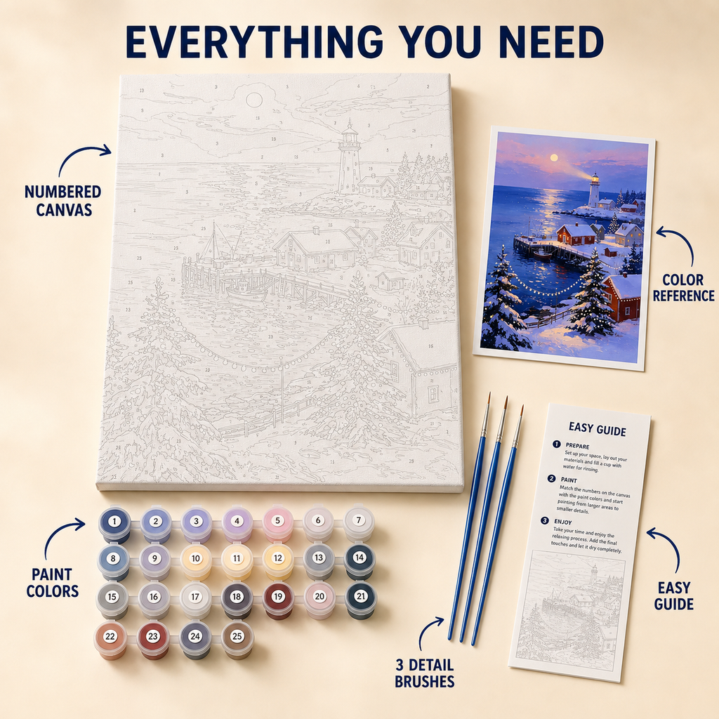 Christmas Bay Lighthouse numbered canvas and kit details