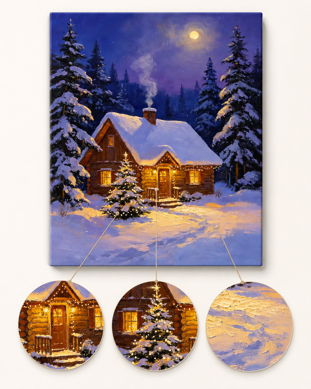 Moonlit Christmas Cottage finished artwork detail