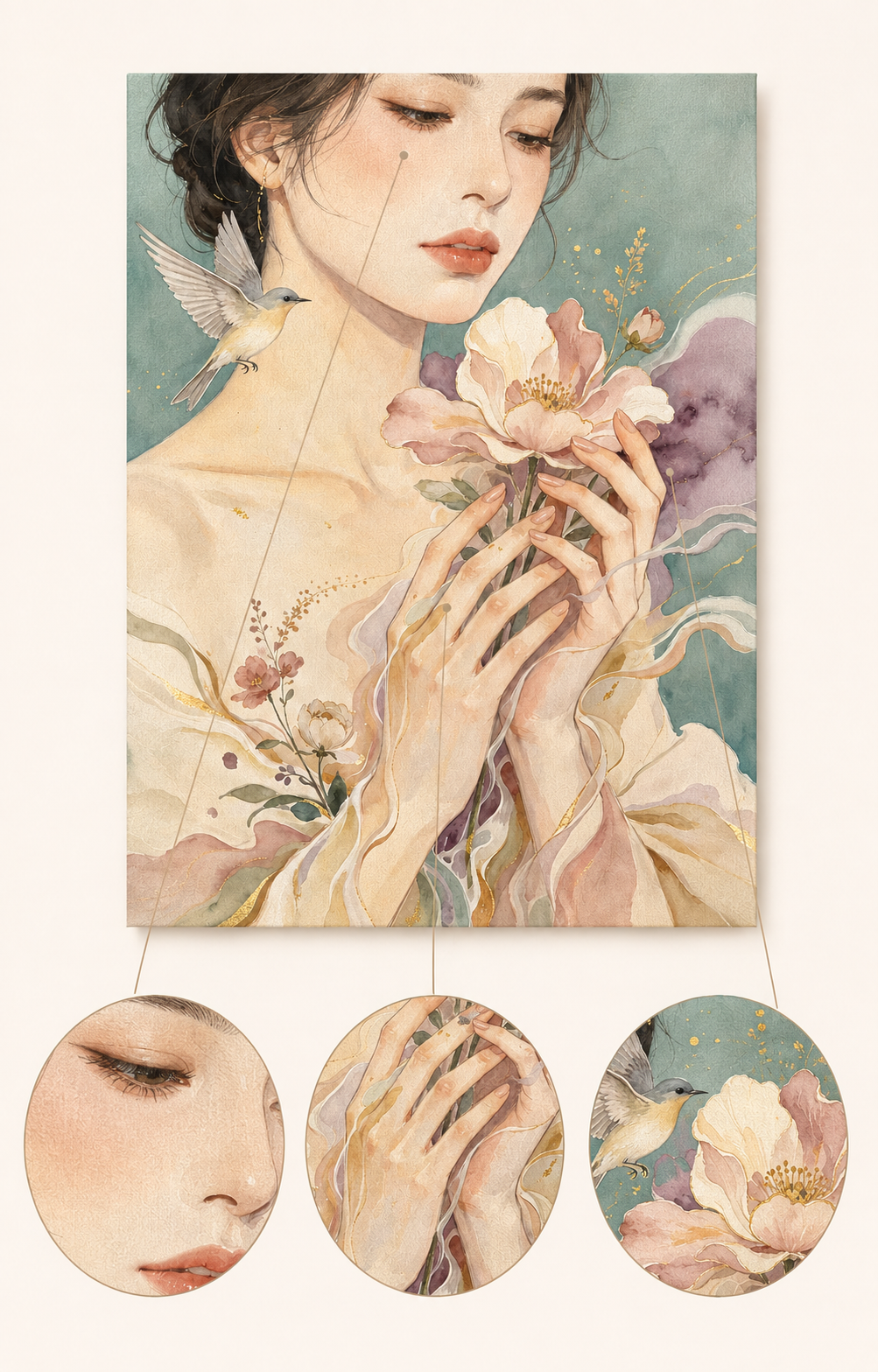 Flower and Bird Girl finished artwork detail