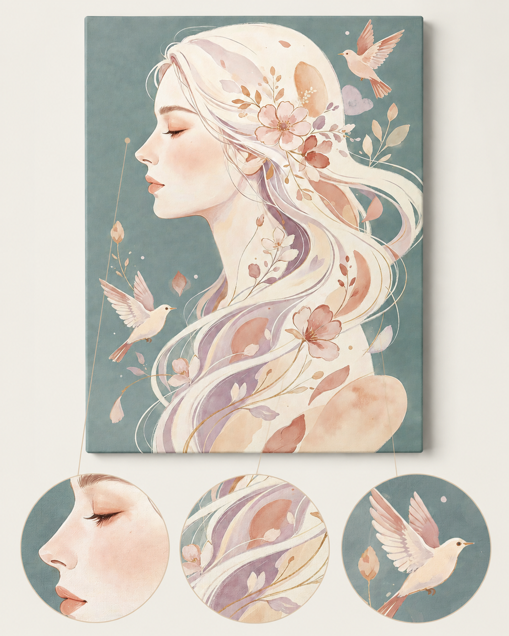 Long Haired Flower Girl finished artwork detail