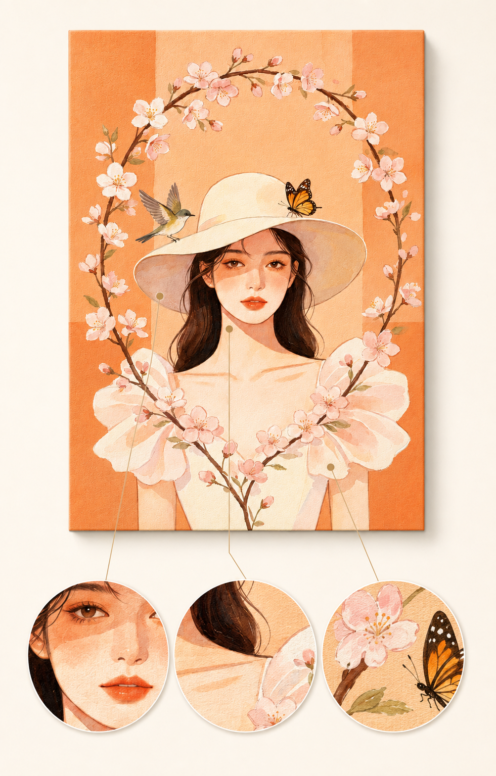 Spring Flower Crown Girl finished artwork detail