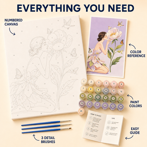 Butterfly Blossom Girl numbered canvas and kit contents