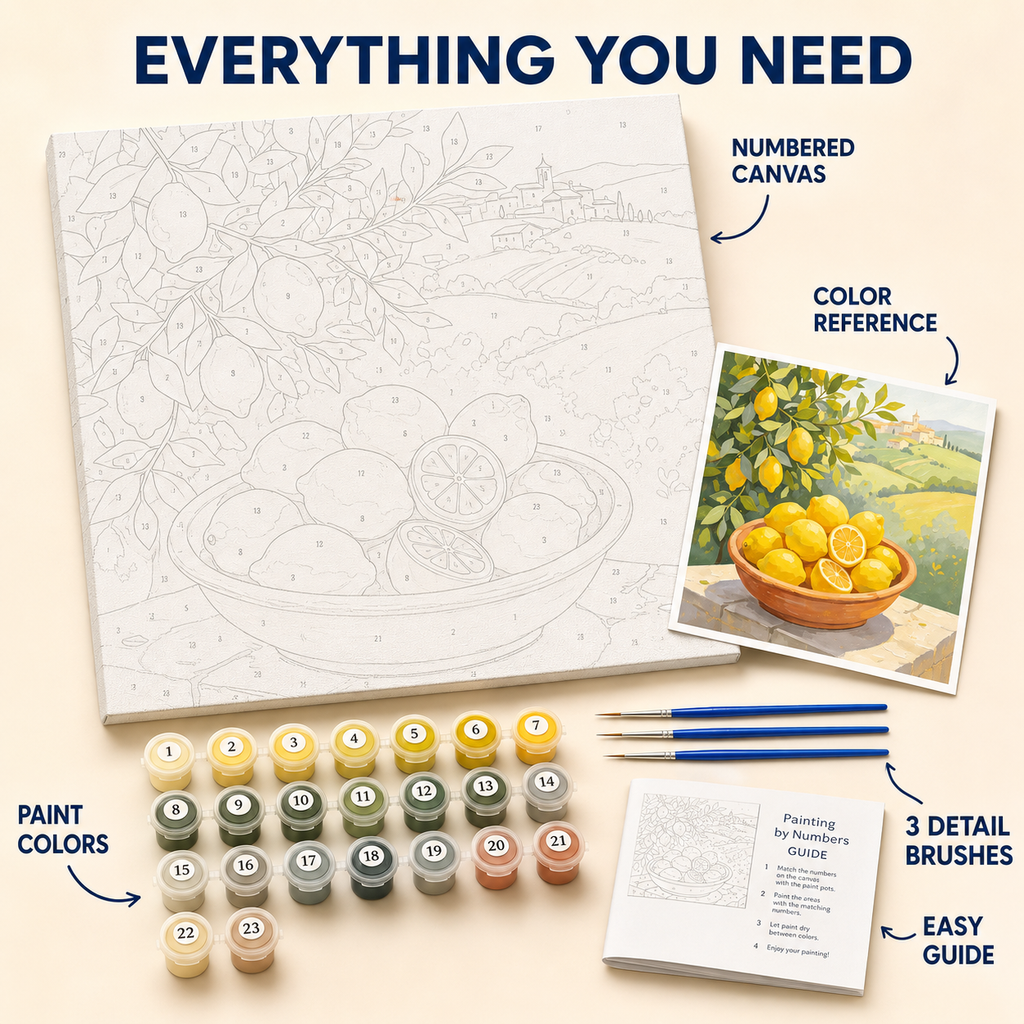 Tuscan Lemon Harvest framed paint by numbers artwork view