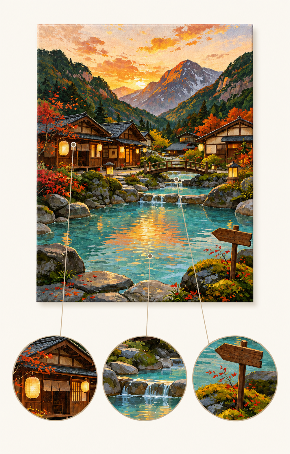 Japanese Mountain Village in Autumn finished artwork detail