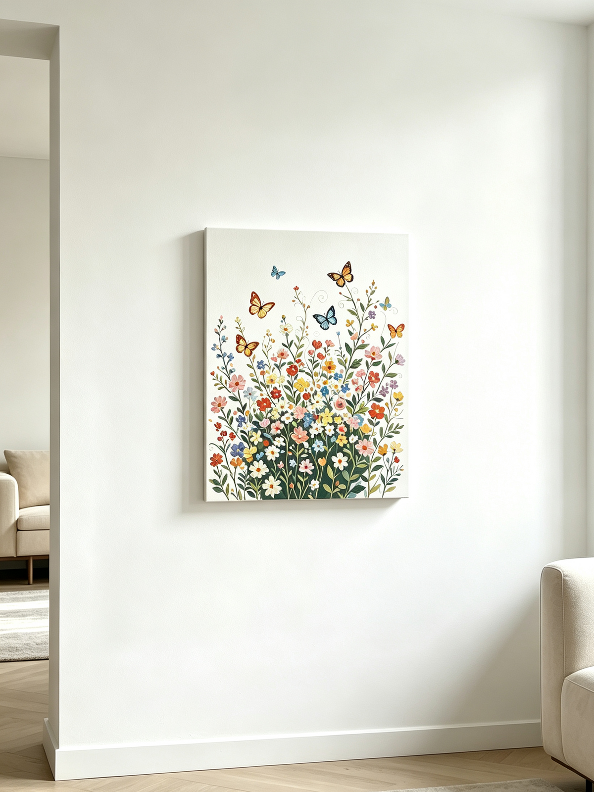 wildflower and butterfly paint by numbers painting artwork detail
