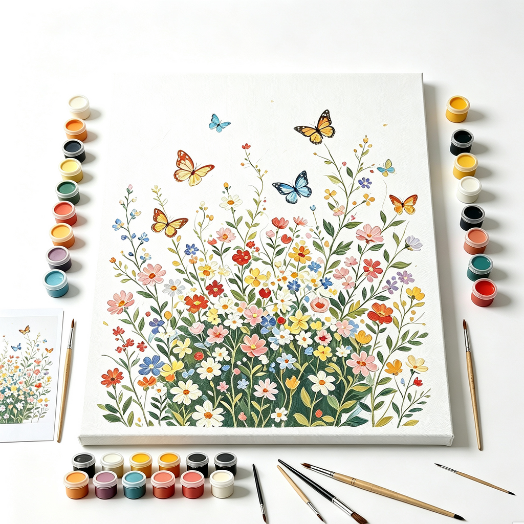 wildflower and butterfly paint by numbers finished artwork view
