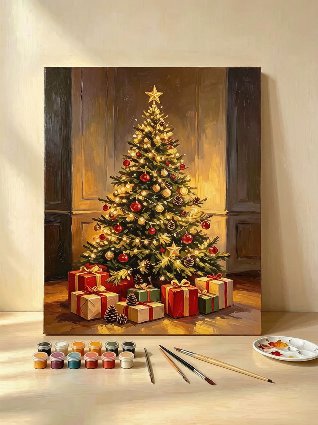 Christmas tree paint by numbers numbered canvas detail