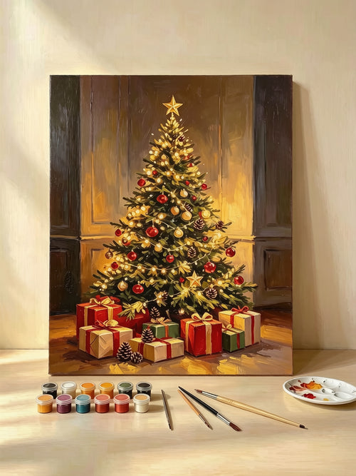 Christmas tree paint by numbers numbered canvas detail