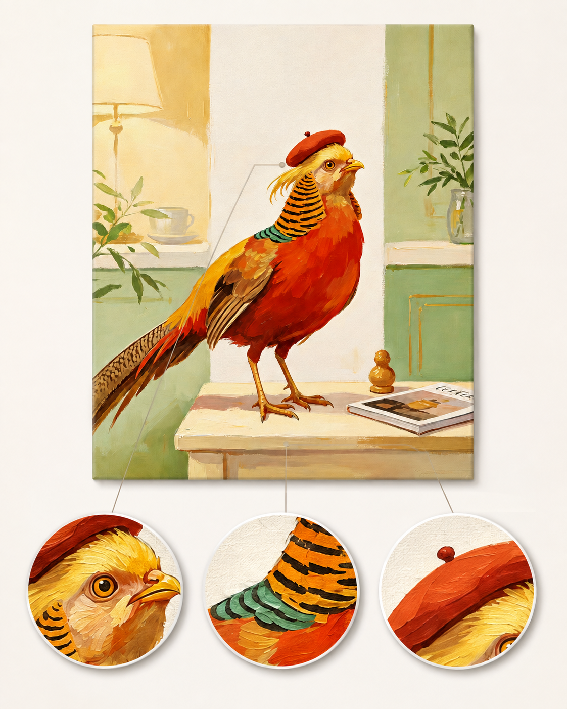 Golden pheasant paint by numbers artwork detail