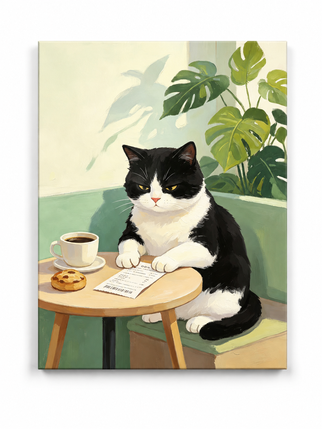 Coffee break tuxedo cat paint by numbers finished canvas