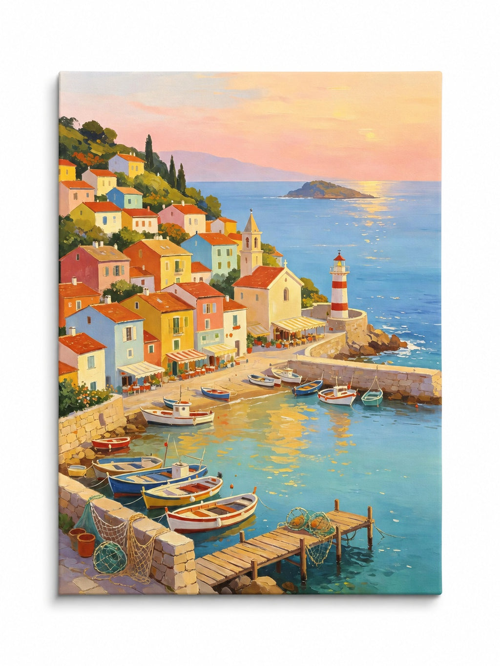 Colorful Harbor Lighthouse paint by numbers kit for adults