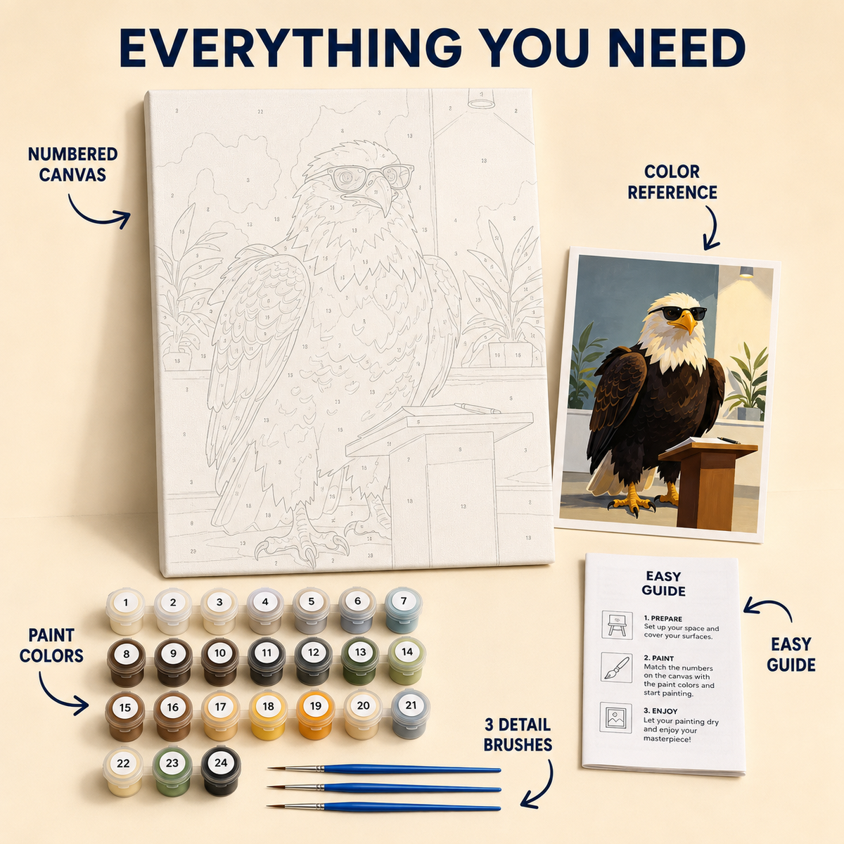 Cool bald eagle paint by numbers kit contents