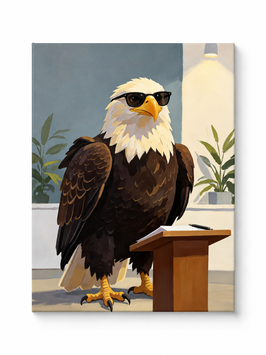 Bald eagle wearing sunglasses paint by numbers finished canvas