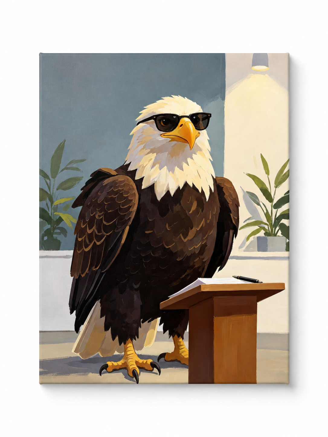 Bald eagle wearing sunglasses paint by numbers finished canvas