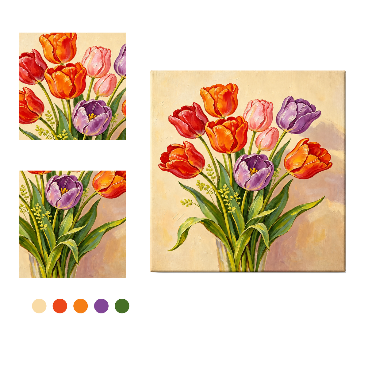 tulip floral paint by numbers numbered canvas detail