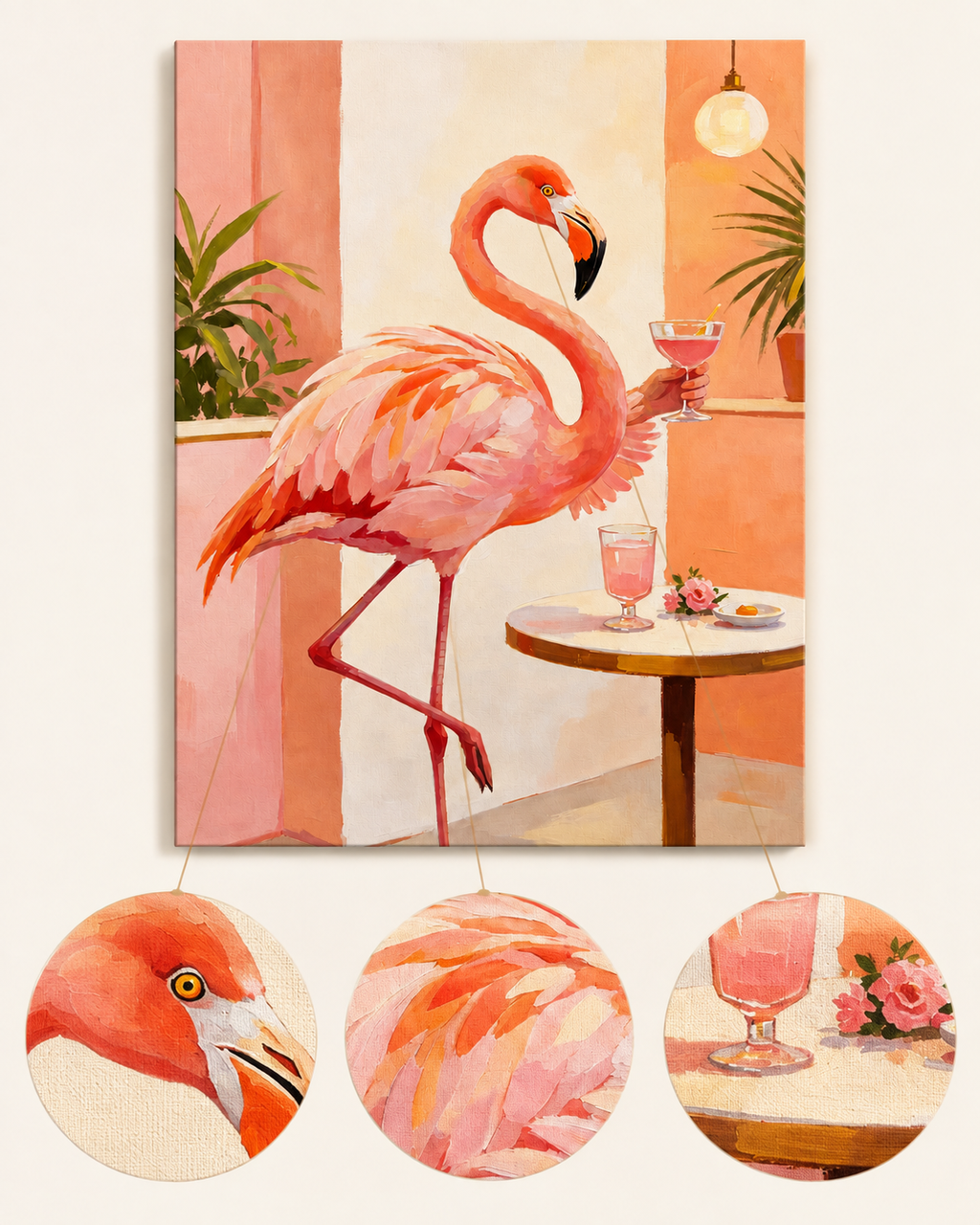 Pink flamingo paint by numbers artwork detail
