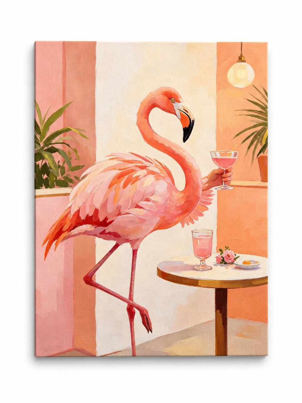 Pink flamingo happy hour paint by numbers finished canvas