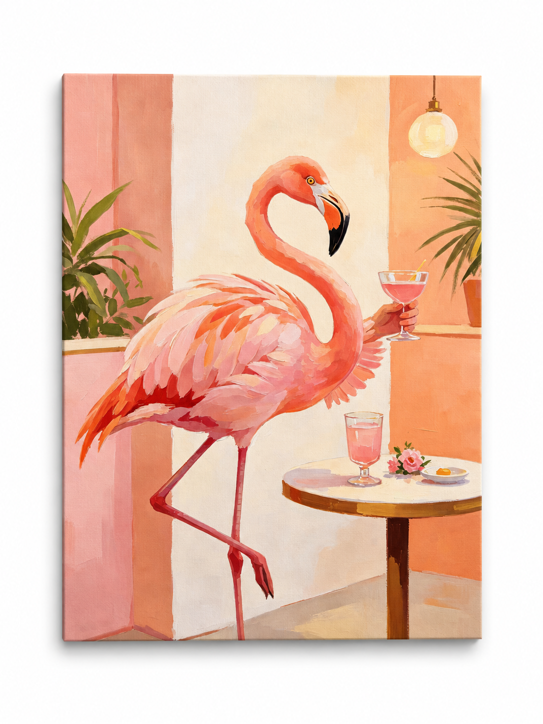 Pink flamingo happy hour paint by numbers finished canvas