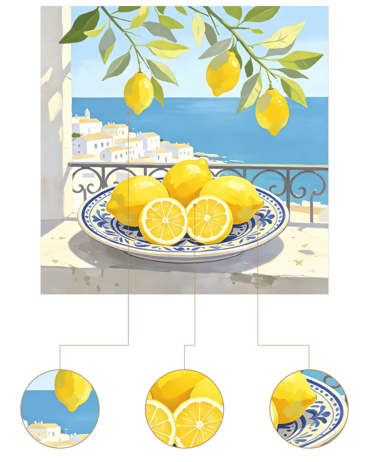 Mediterranean Balcony Lemons finished artwork detail