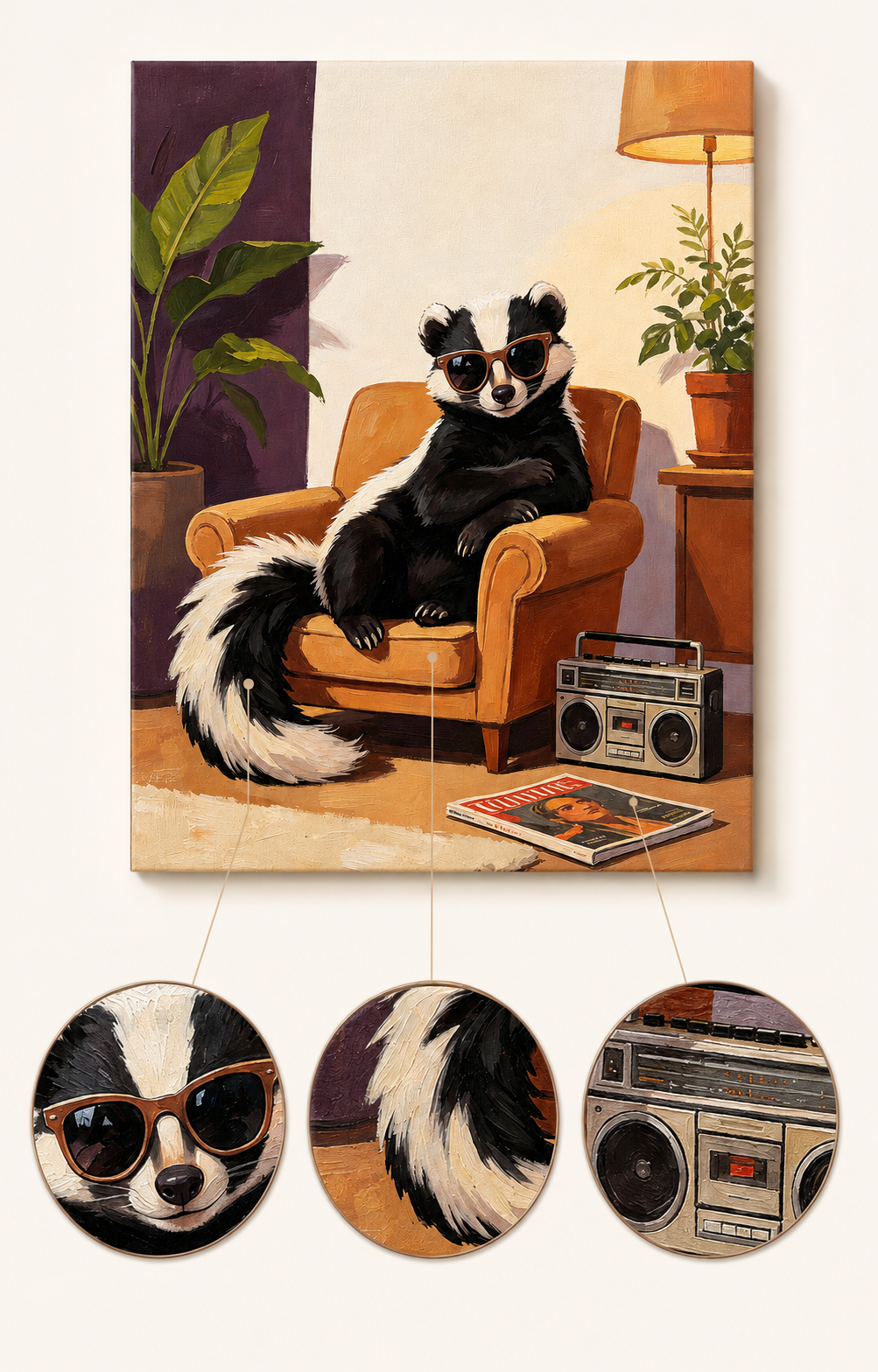 Retro skunk paint by numbers artwork detail