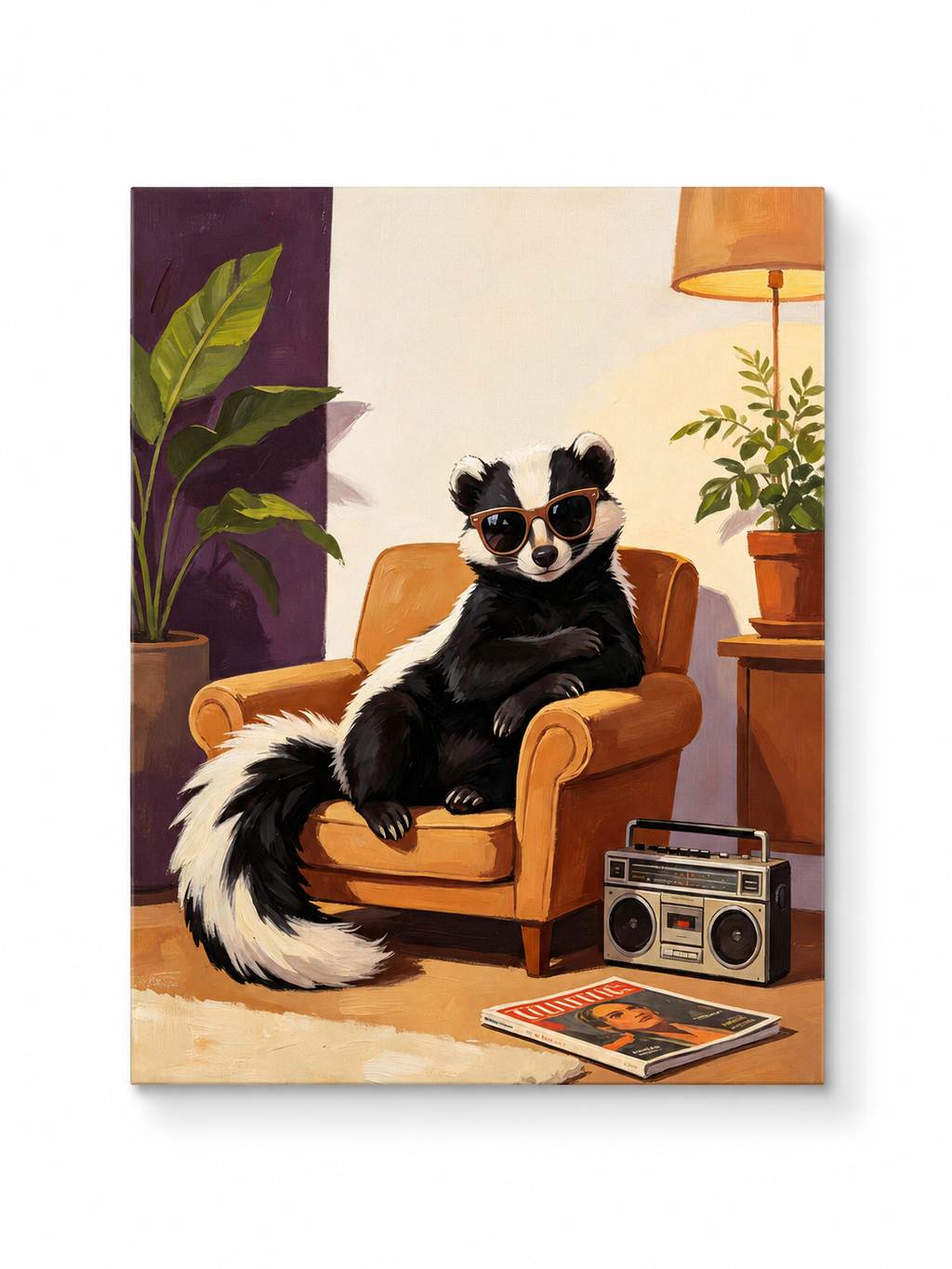 Retro skunk wearing sunglasses paint by numbers finished canvas