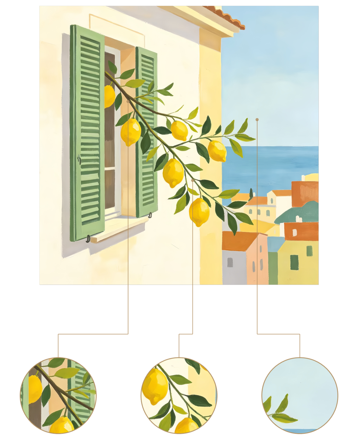 Seaside Green Window Lemons finished artwork detail