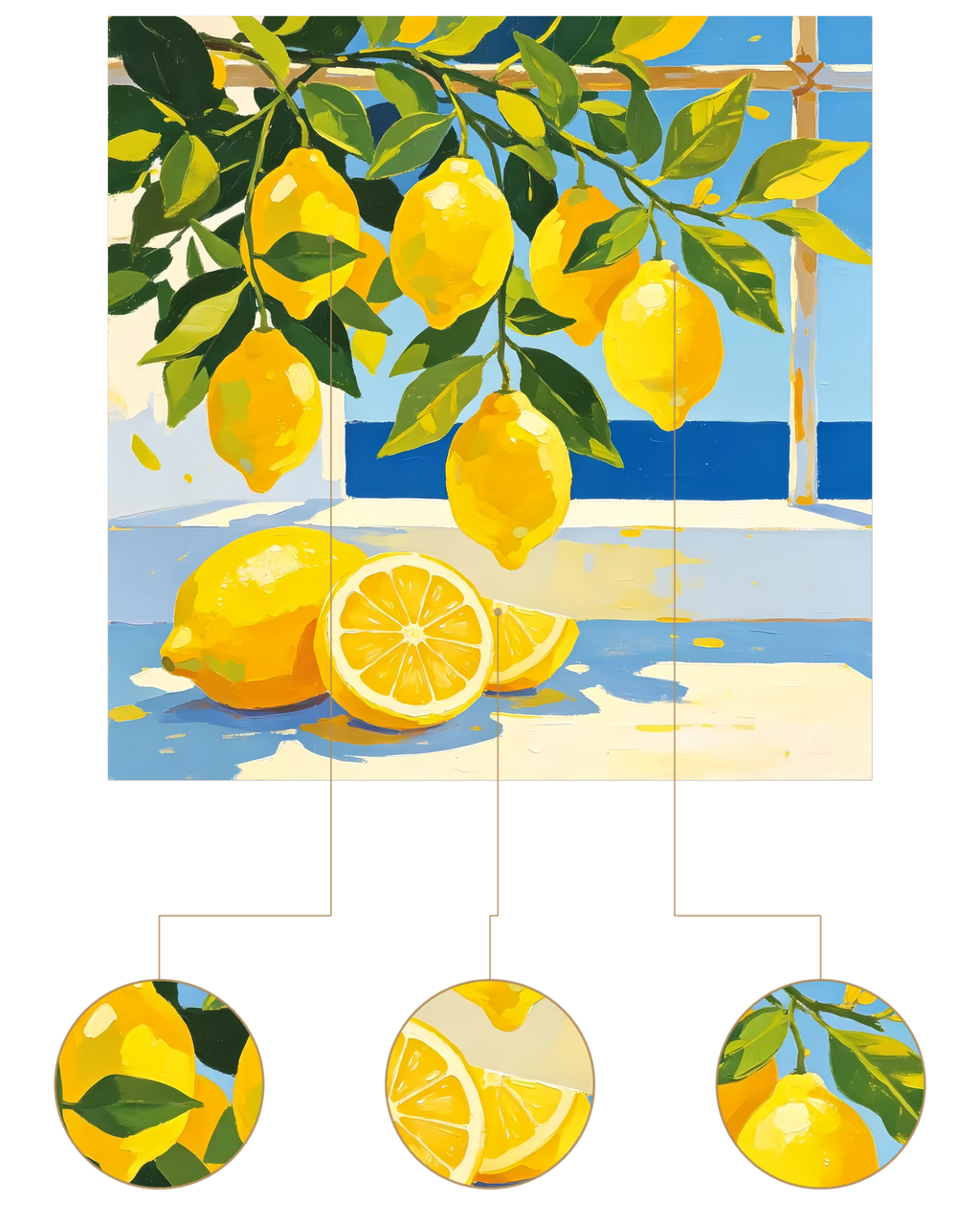 Seaside Window Lemons finished artwork detail