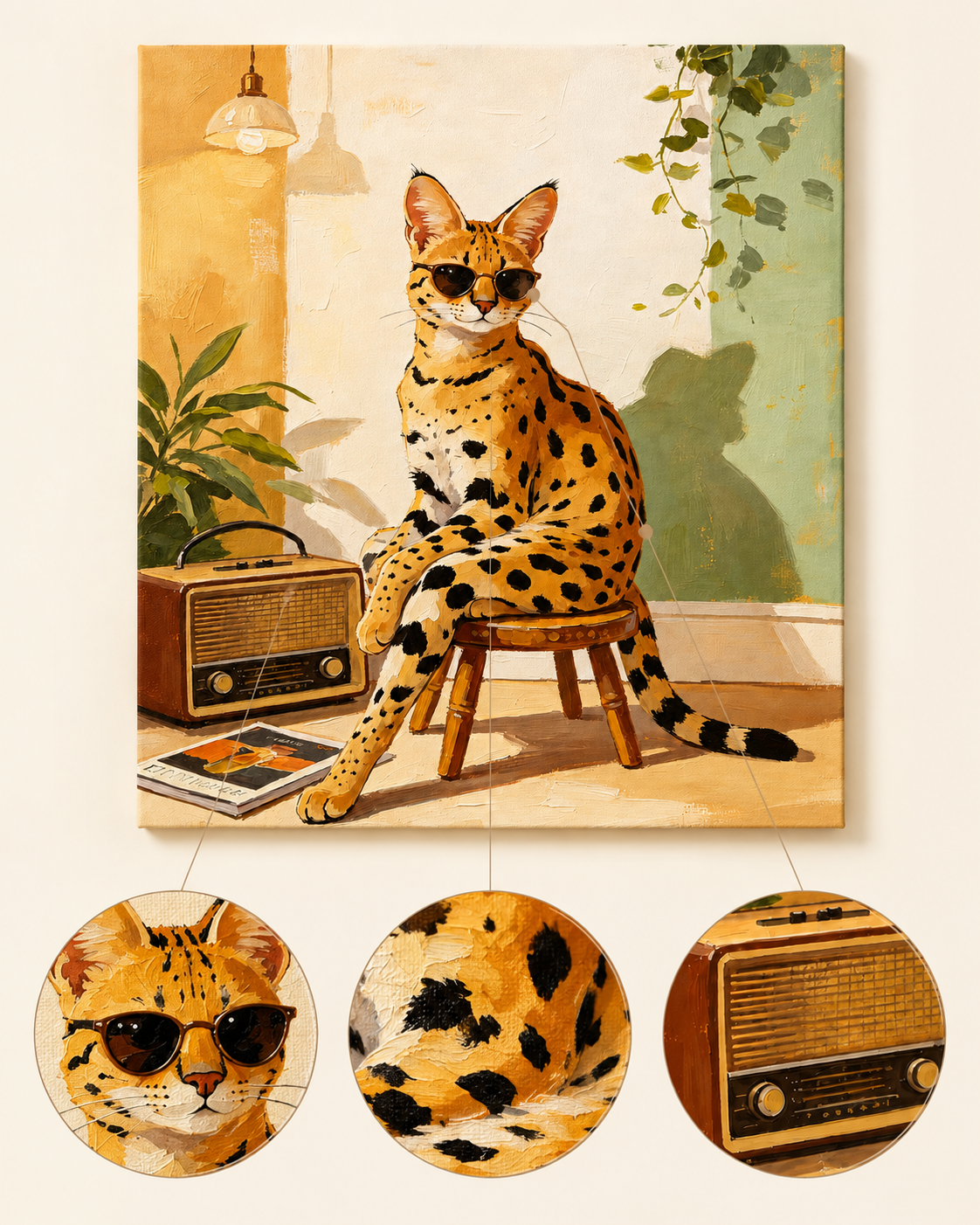 Sunglasses serval cat paint by numbers artwork detail