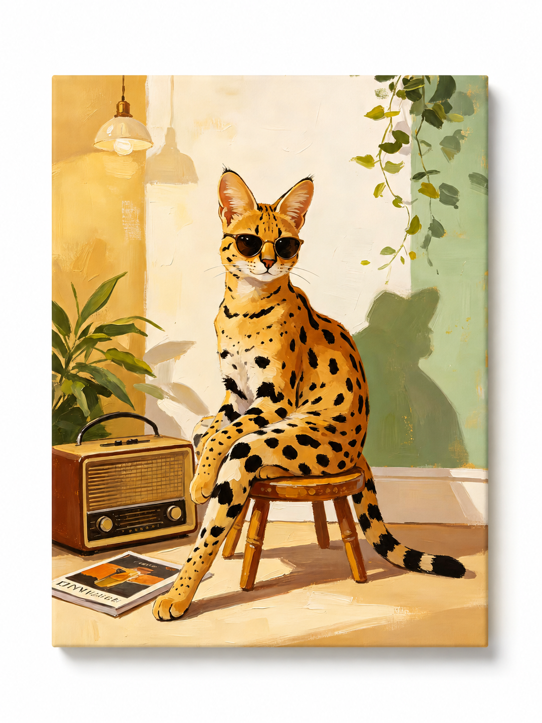 Serval cat wearing sunglasses paint by numbers finished canvas