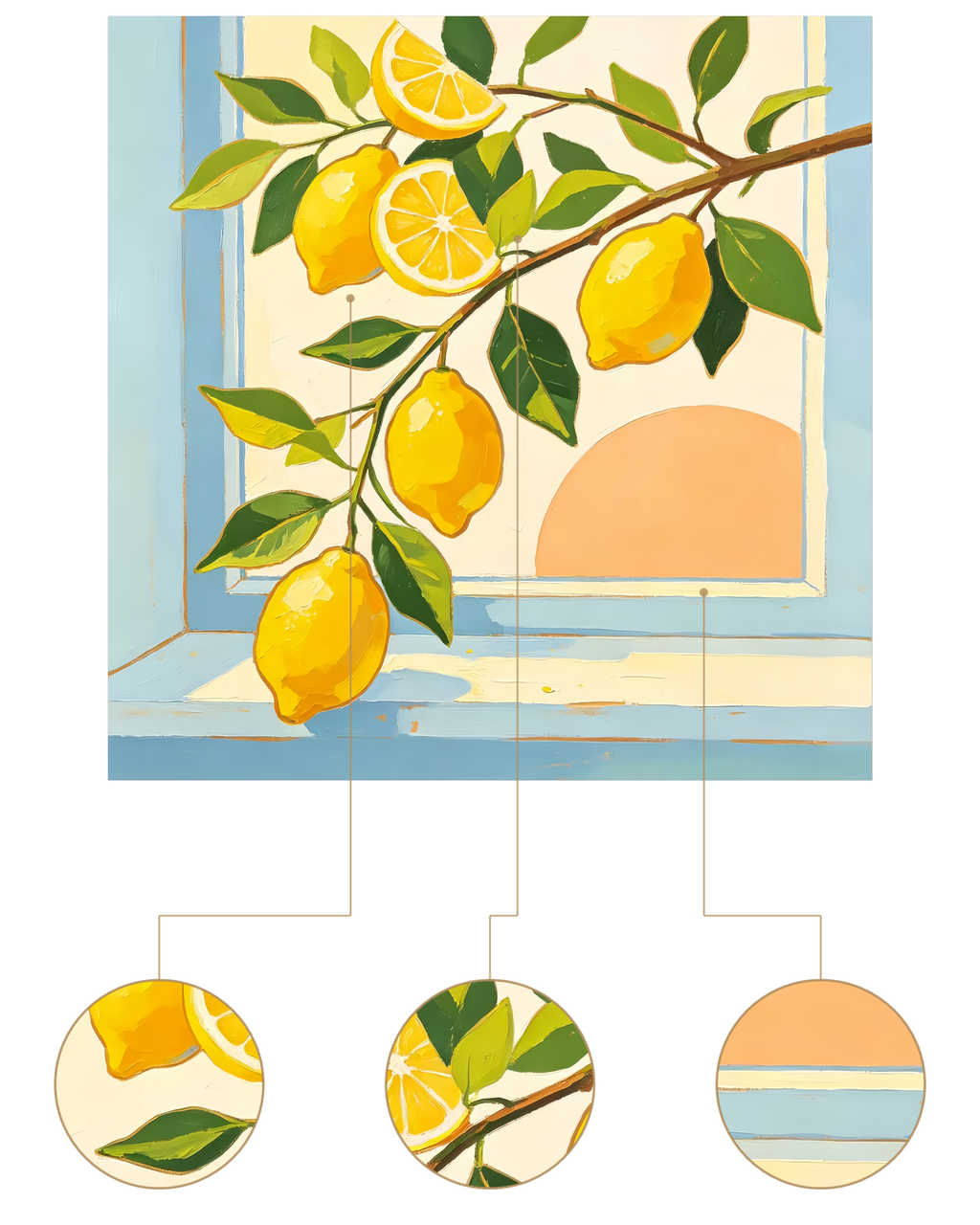 Sunny Windowsill Lemon Branch finished artwork detail