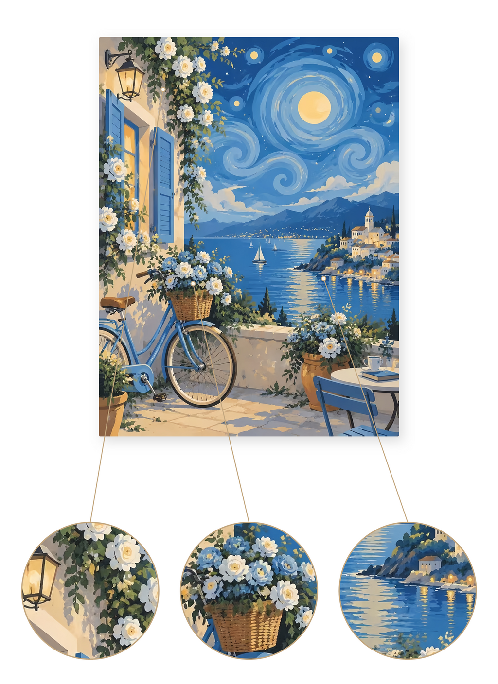 Moonlit Blue Coast finished artwork detail