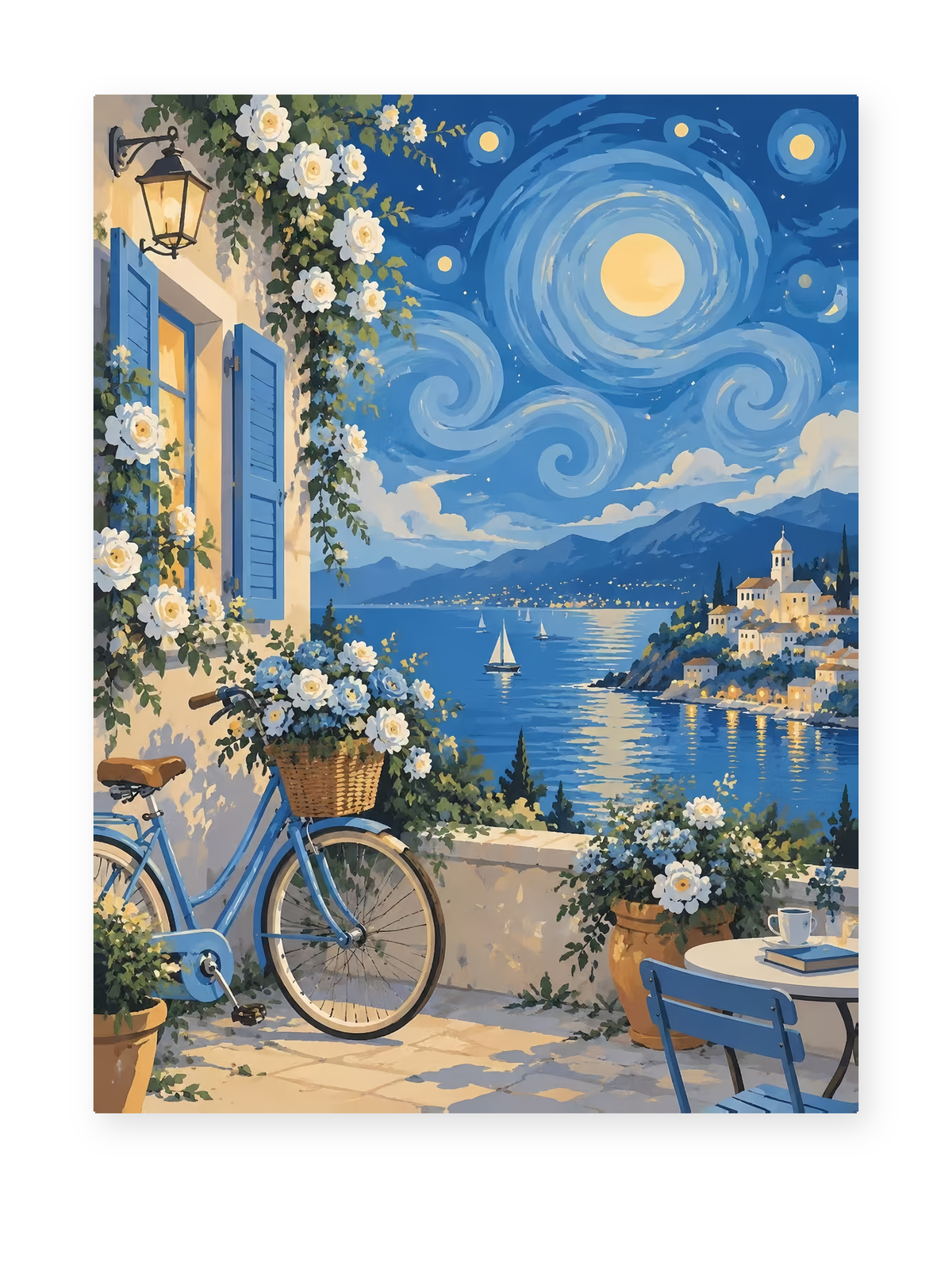 Moonlit Blue Coast paint by numbers artwork for adults