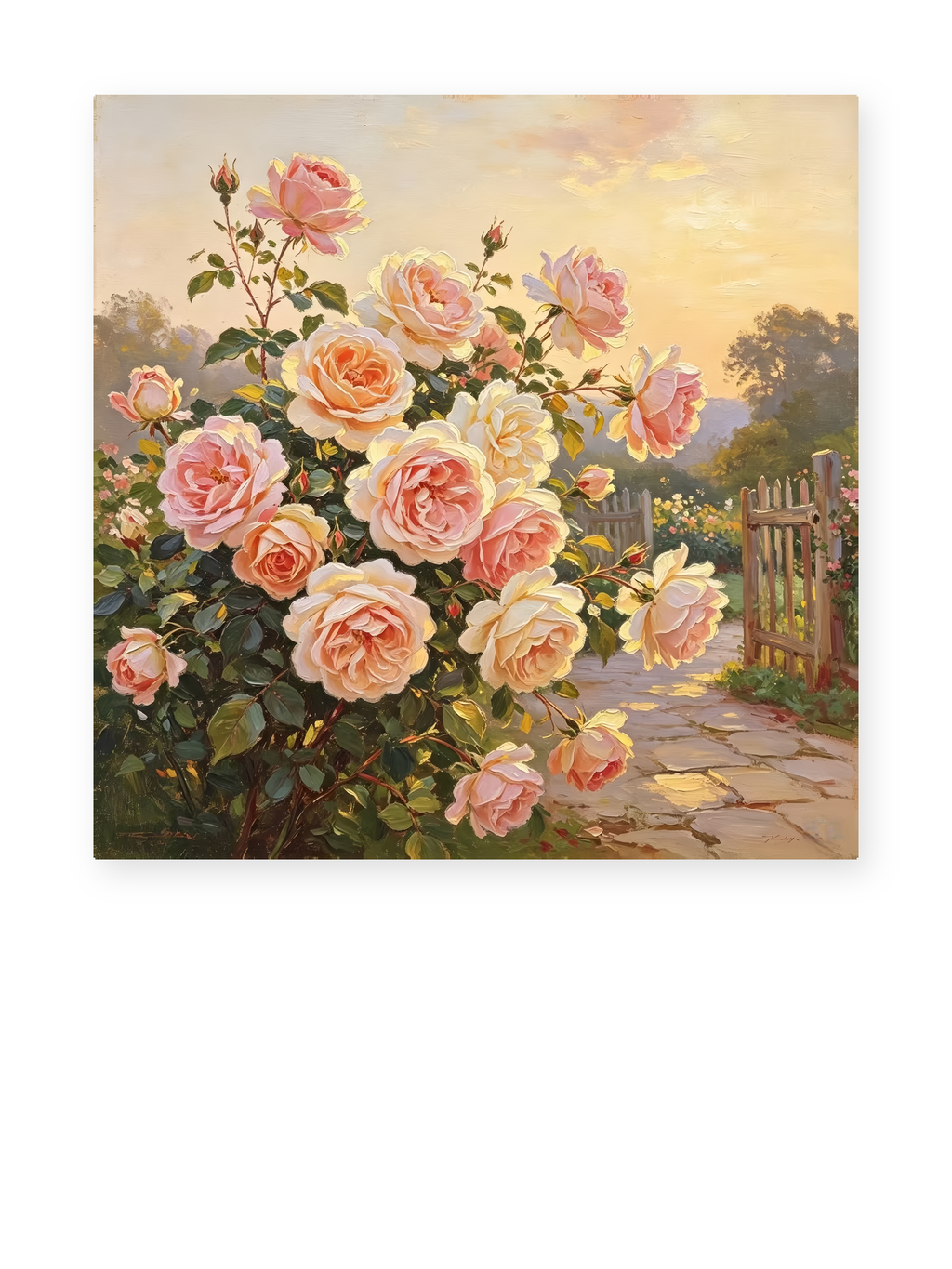 Sunlit Rose Path paint by numbers artwork for adults